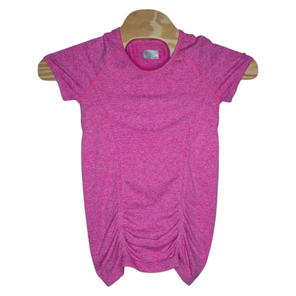 Athleta Fast Track T Shirt Womens Medium Pink Ruched Athletic Stretch‎ Top Yoga